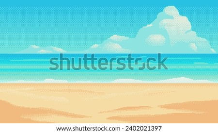 Beach pixel art background. 2d backdrop for 8-bit retro video game or mobile application. Seamless when docking horizontally.