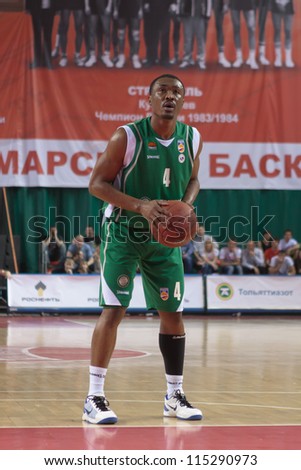 SAMARA, RUSSIA - APRIL 17: Lyday Terrell of BC UNICS gets ready to throw from the free throw line in a game against BC Krasnye Krylia on April 17, 2012 in Samara, Russia.