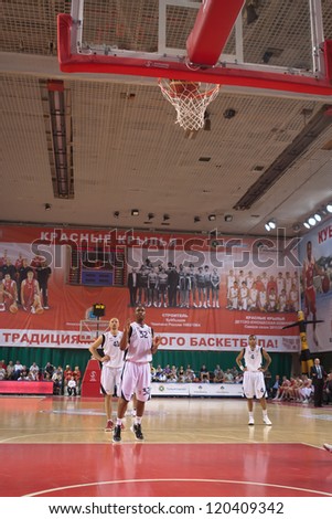 SAMARA, RUSSIA - MAY 12: Aaron Marquez Miles of BC Krasnye Krylia scored a goal from the free throw line in a game against BC Spartak-Primorje on May 12, 2012 in Samara, Russia.