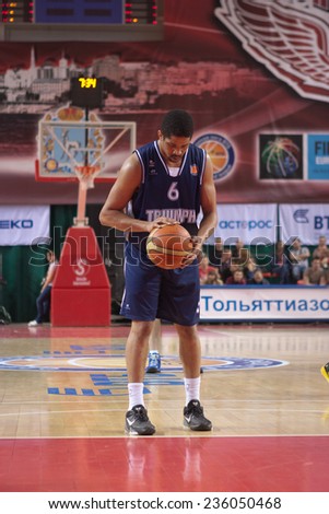 SAMARA, RUSSIA - MAY 03: Tywain McKee of BC Triumph gets ready to throw from the free throw line in a game against BC Krasnye Krylia on May 03, 2013 in Samara, Russia.