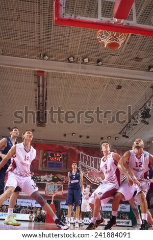SAMARA, RUSSIA - MAY 03: Sergey Karasev of BC Triumph scored a goal from the free throw line in a game against BC Krasnye Krylia on May 03, 2013 in Samara, Russia.