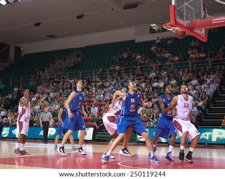 SAMARA, RUSSIA - MAY 11: Aaron Miles of BC Krasnye Krylia scored a goal from the free throw line in a BC Enisey game on May 11, 2013 in Samara, Russia.