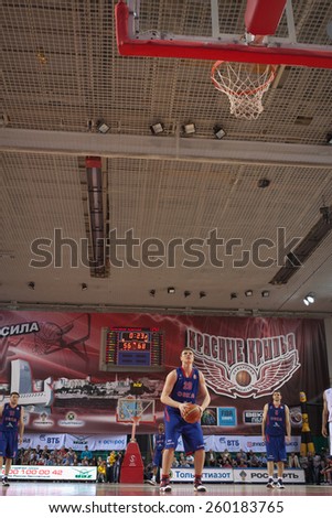 SAMARA, RUSSIA - MAY 20: Andrey Vorontsevich of BC CSKA gets ready to throw from the free throw line in a game against BC Krasnye Krylia on May 20, 2013 in Samara, Russia.