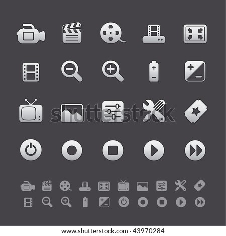 Gray Deluxe Icon Sets - Film and Video Equipment Buttons in Adobe Illustrator EPS 8. For multiple applications. See more in my portfolio...