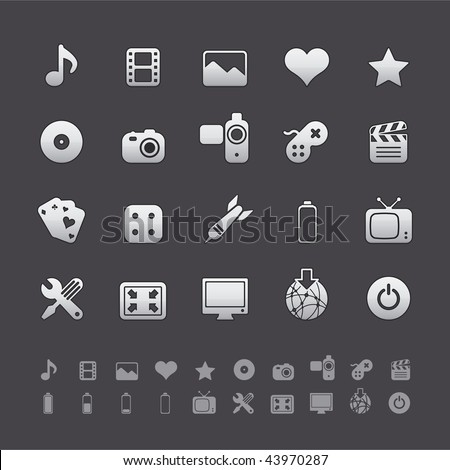 Gray Deluxe Icon Sets - Multimedia and Entertainment Buttons in Adobe Illustrator EPS 8. For multiple applications. See more in my portfolio...