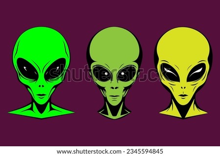 Aliens head bundle, extraterrestrial character, vector.