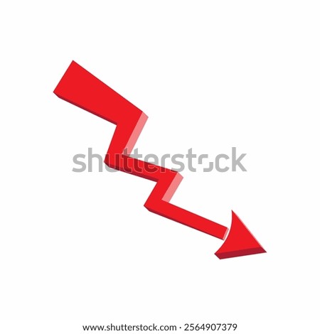 3d red arrow down stock market down, losing market, market all time low, failure red icon 