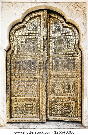 Old Golden Doors of the Hawa Mahal. Hawa Mahal, the Palace of Winds in Jaipur, Rajasthan, India.