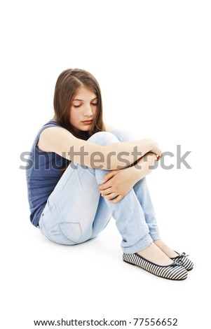 Depression Teen Girl Cried Lonely Isolated On White Background Stock ...