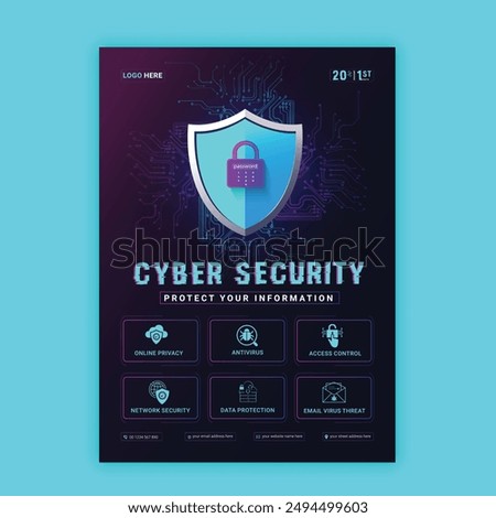 Cyber Security Flyer Concepts. Vector Illustration of Outline Design