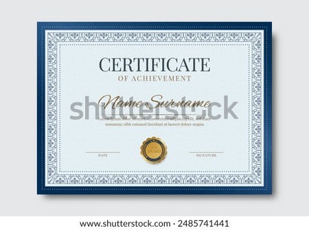 Elegant and luxurious certificate template. Business, Award, Training achivement certificate or diploma design