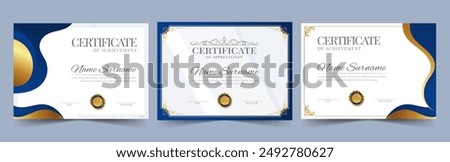 Elegant and luxurious certificate template set. Modern awards diplomas background, Certificate border