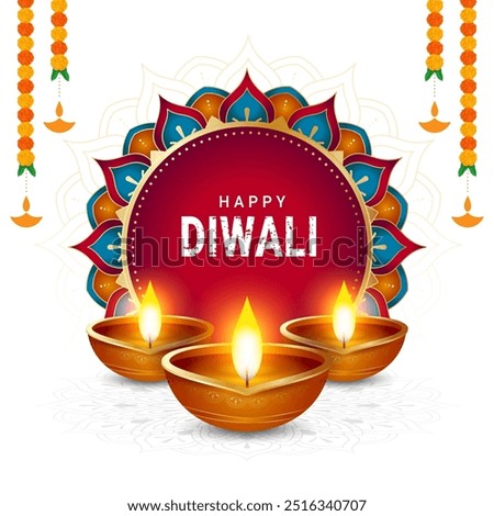 Indian festival happy diwali with decorative diwali props, diwali traditional background, diwali celebration greeting card, vector illustration