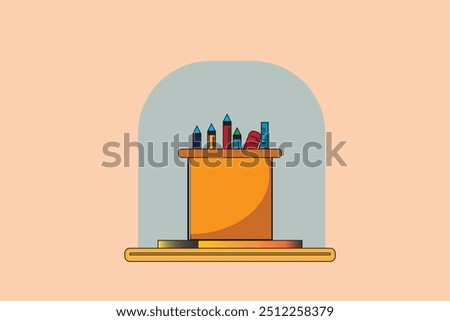 Set of Pen and scale or ruler in a Box Vector illustration for mockup graphics designs.