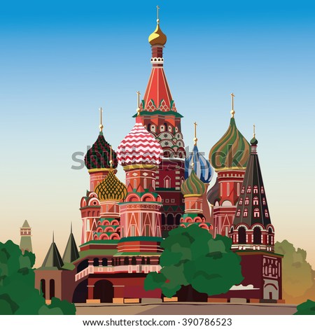 St Basils cathedral on Red Square in Moscow. Vector illustration.