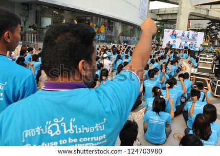 BANGKOK - DEC 9: Students attend an anti-corruption rally outside Bangkok Art and Culture Centre organised by the United Nations Development Programme on Dec 9, 2012 in Bangkok, Thailand.