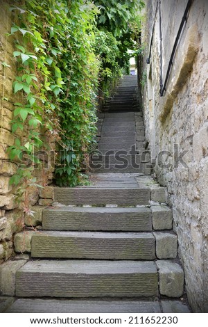 Long Flight of Steps up a Hill an Alley Background