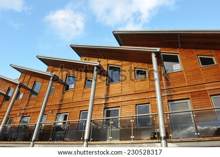 Exterior of a Wooden Terraced Apartment Building