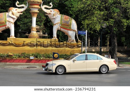 BANGKOK - MAY 30: A royal motorcade transports the Thai Crown Prince Maha Vajiralongkorn through the Thai capital on May 30, 2012 in Bangkok, Thailand. The prince is next in line to the Thai throne.