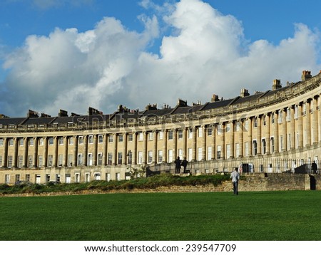 View of the Royal Crescent Seen from Victoria Park in the City of Bath in Somerset England