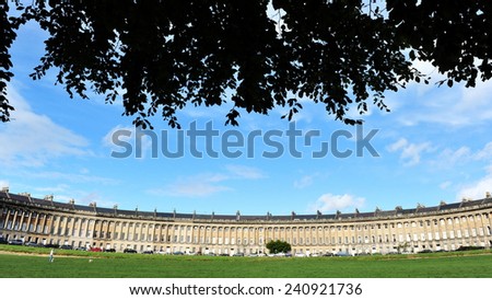 View of the Royal Crescent Seen from Victoria Park in the City of Bath in Somerset England
