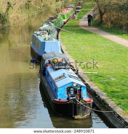 Scenic View of Barges on the Kennet and Avon Canal near Bath in Somerset England
