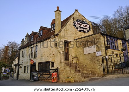 AVONCLIFF - APR 19: A general view of a traditional English country pub on Apr 19, 2010 in Avoncliff, UK. Country pubs are an integral and ubiquitous part of the English rural landscape and culture.