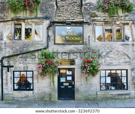 BRADFORD ON AVON - OCT 1: View of the famous Bridge Tea Room in the town centre on Oct 1, 2015 in Bradford on Avon, UK. Founded circa 1675 the tea room is double winner of the UK\'s Top Tea Place.