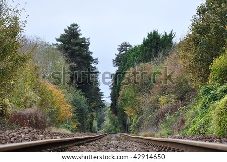 Country Railway Route in Autumn, Low Angle View