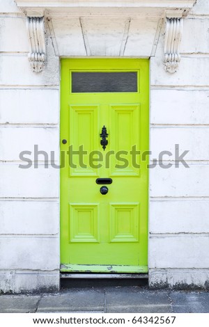 Lime Green Front Door of a London Town House