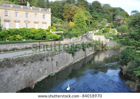 Old English Manor House on the River Frome in on the Wiltshire Somerset Border in England