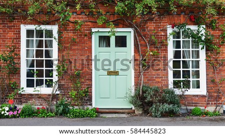 Similar – Image, Stock Photo Red brick facade with downpipe, door and ladder