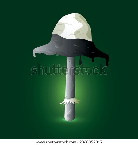   Shaggy ink cap mushroom (Coprinus Comatus), in cartoon style with backlight. Vector illustration EPS10