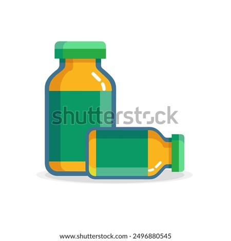 Kommerzielle Illustration von zwei Containern. Eine Flasche steht, die andere liegt daneben. Kann in verschiedenen Designs verwendet werden, Medizin, Handel, Werbung, Verkauf