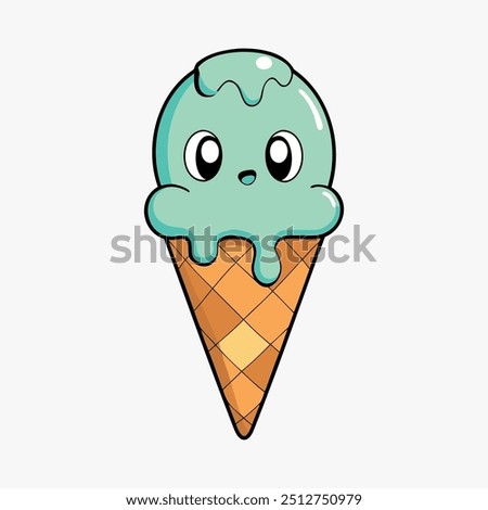 Charming ice cream design with cute eyes in a minimalist cartoon style, ideal for logo design and print, adding a lighthearted and fun touch to your brand