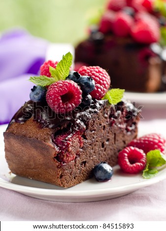 Beautiful chocolate cake with fresh berry. Selective focus