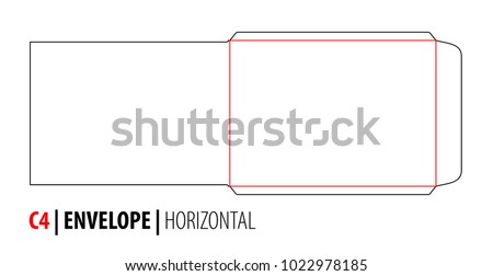 The envelope C4 horizontal size die cut outline template for A4 documents. Stamp. Vector black isolated circuit envelope. International standard size