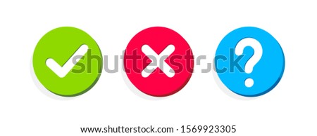 Yes No Maybe icon on circle shape. Check mark, cross and question. Tick, x and query symbols on round shape. Checklist marks. Vector illustration. Design element for badge, sticker, card, chat, test