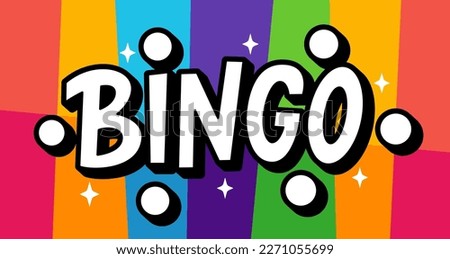 BINGO logo with lottery balls and stars. Bingo game. Vector illustration lucky quote. Fortune text. Graphic logo design for print poster, card, sticker, game, lottery win concept, casino