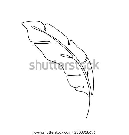 FEATHER LINE ART. Vector Feather Continuous Line Drawing. Vector for print poster, card, sticker tattoo tee with banana leaf. Feather One Line art Hand Drawn Illustration on White Background