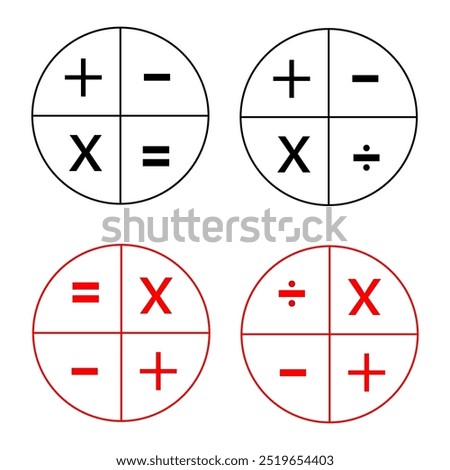 Math plus, minus, multiply divide box icons set on a white background vector illustration.