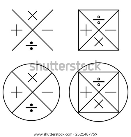 Math plus, minus, multiply divide box icons set on a white background vector illustration.