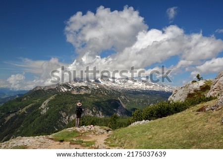 Panoramic view from Mount Stoderzinken (Grobming in the Enns Valley), Salzkammergut, Styria, Austria, Europe, with the Dachstein mountain range Photo stock © 