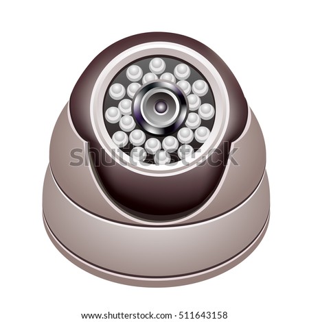 Security Camera, Dome Turret Type with Infrared Lighting for Indoor Surveillance Systems. Realistic Vector Mesh Illustration Isolated on White