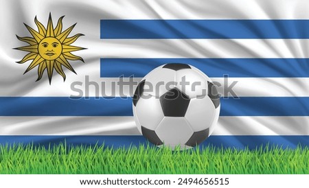 Uruguay flag and football with grass vector and templets