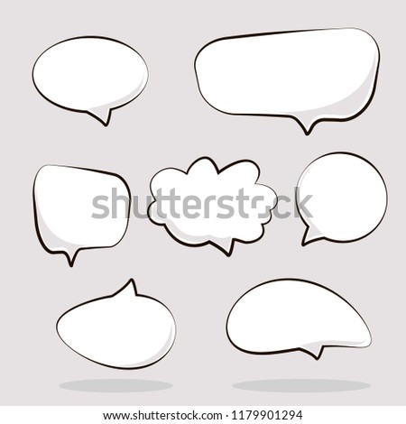 Cartoon dialogs cloud. Set of think and talk speech bubbles for messages and dialog words. Doodle style comic balloon, cloud shape design elements.