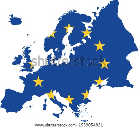 blue European map of Europe with the eu stars in yellow.