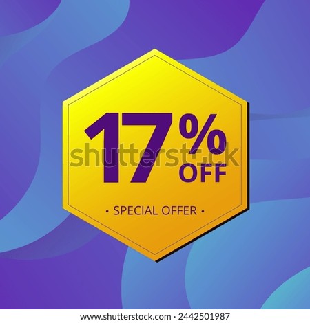 17% Sale and Discount Label. Seventeen percent Sale Discount label Geometric design. Abstract Blue and Yellow Hexagon. Vector illustration.