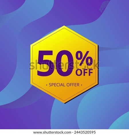 50% Sale and Discount Label. Fifty percent Sale Discount label Geometric design. Abstract Blue and Yellow Hexagon. Vector illustration.