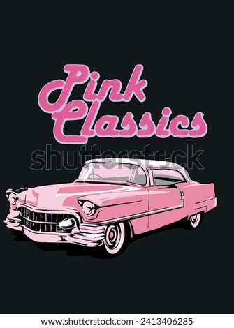 pink classic cadillac car illustration